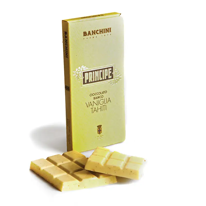 Tavoletta di cioccolato Principe Bianco con Vaniglia Tahiti di Banchini